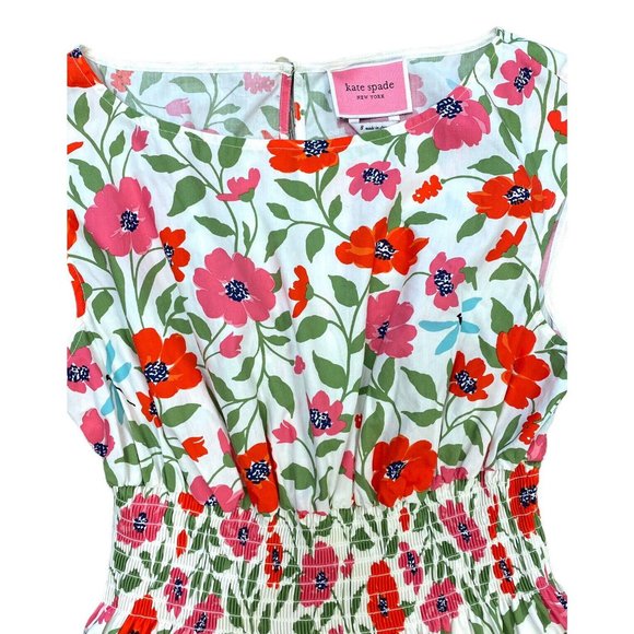 kate spade Garden blooms Blaire dress, Cream Floral Smocked Waist Pockets Cotton - Picture 5 of 7